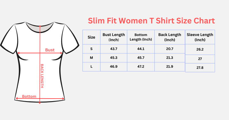 slim fit women t shirt size chart uk